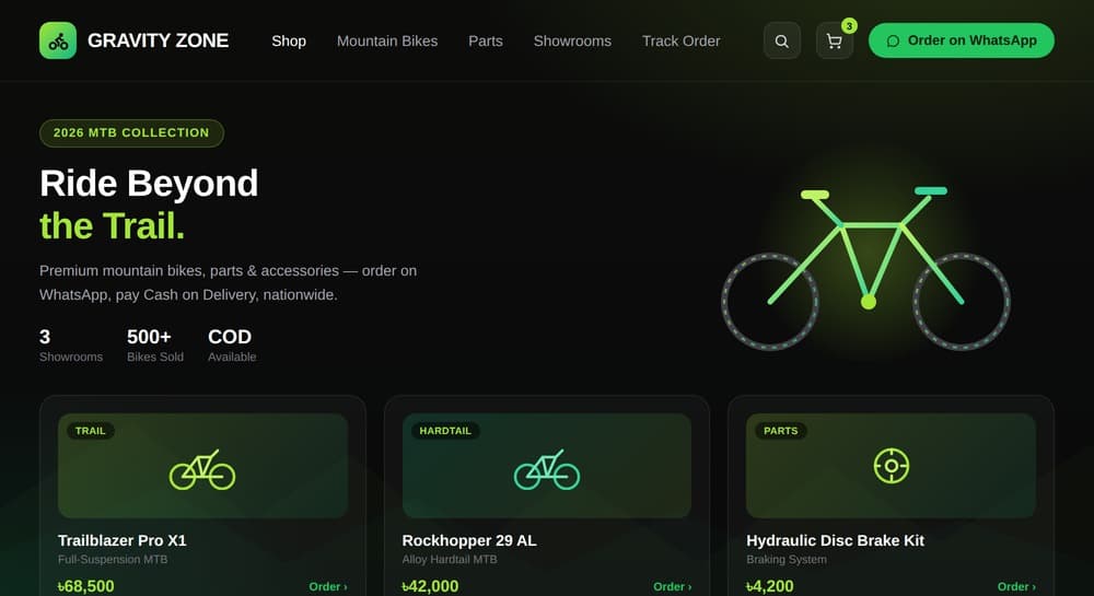 Gravity Zone — mountain bike e-commerce store built by Jahidul Alam Tonmoy, Agency XYZ